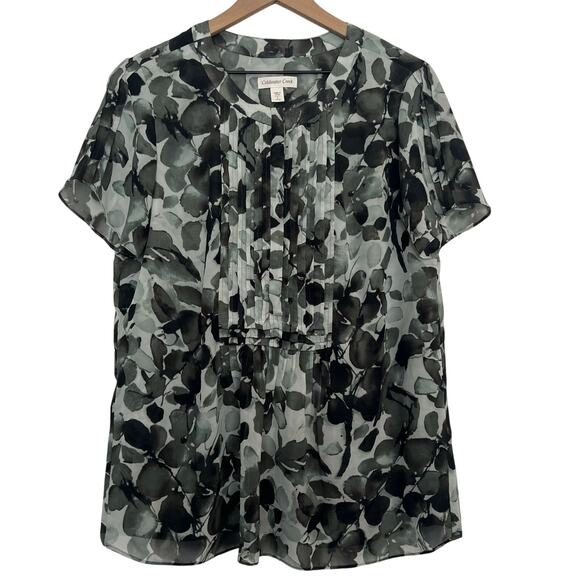 Coldwater Creek Floral Chiffon Pleated Top Women Size L Office Whimsical Multi - Picture 1 of 10